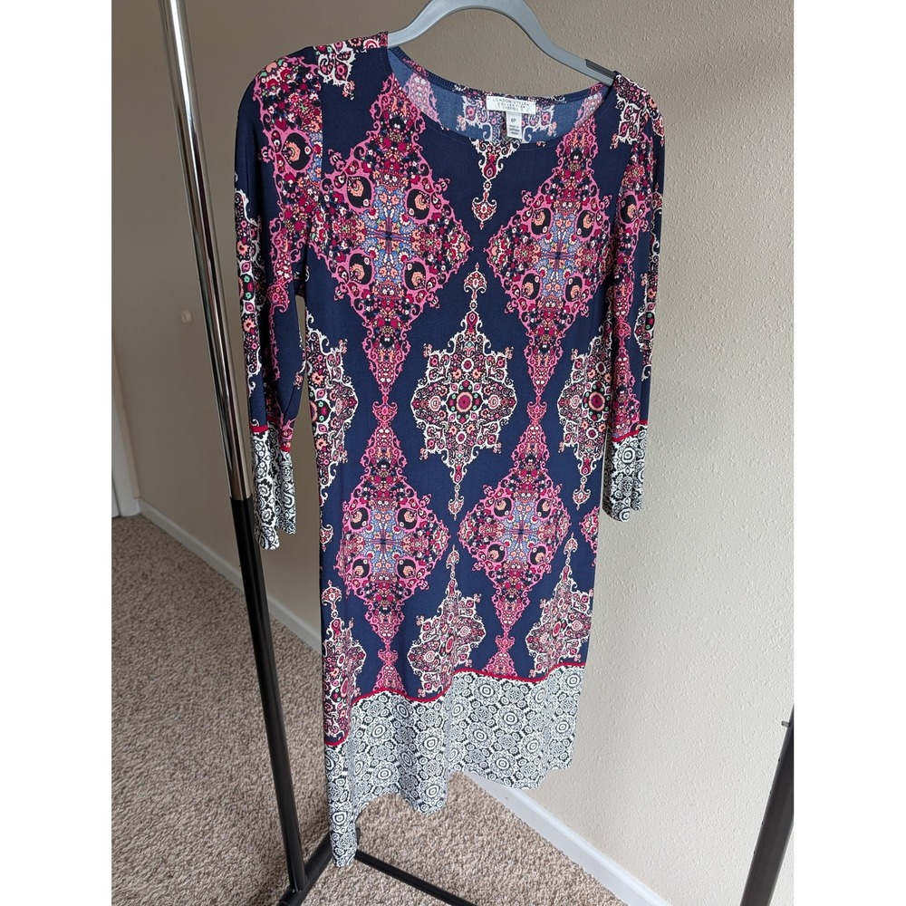 London Style Collection Petites Navy Pink Paisley Sheath Dress 6P 153031